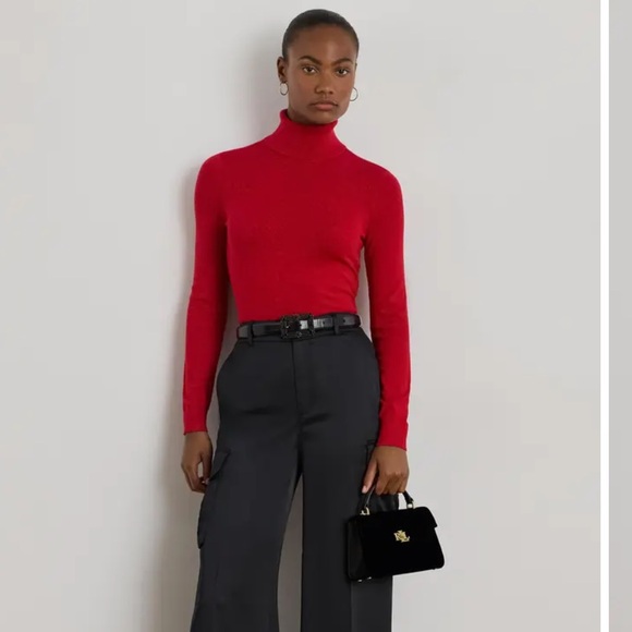 Ralph Lauren Silk Blend Ribbed Red Turtleneck Sweater